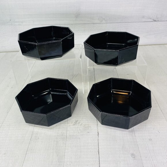 4 Vintage Arcoroc Octime Black Glass Octagon Soup / Cereal  Arcoroc OCTIME France Black Octagon Shape Blown Glass Soup Cereal Bowls Set of 4